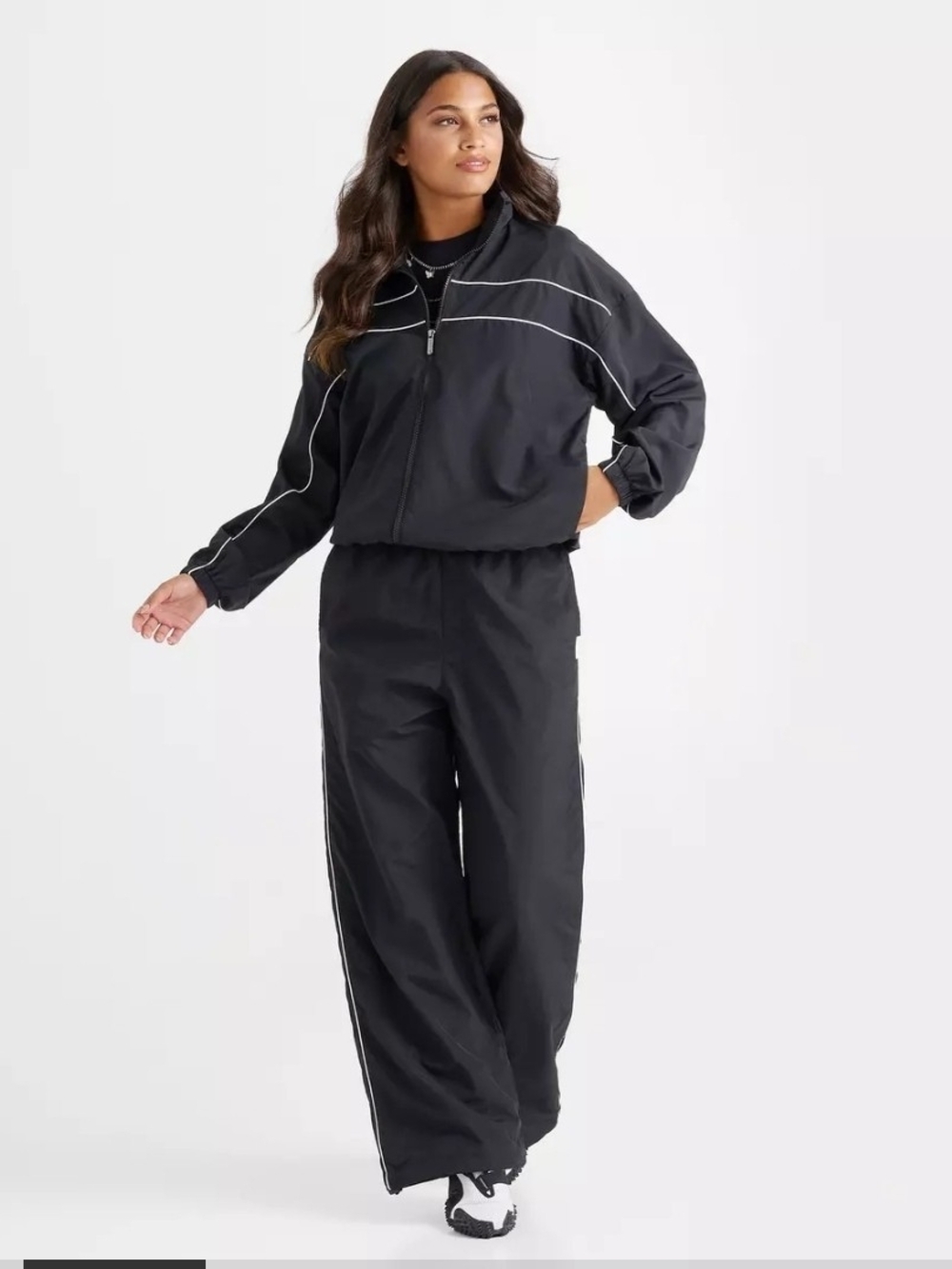Women's DAILYSZN Weather-Resistant Piped Woven Full-Zip Jacket And Pant Set